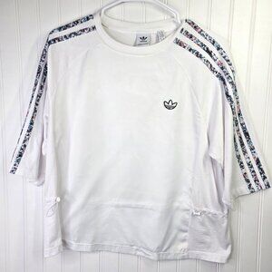 Adidas Originals Shirt Women XS White 3 Stripe Floral Relaxed Fit Tee Athleisure